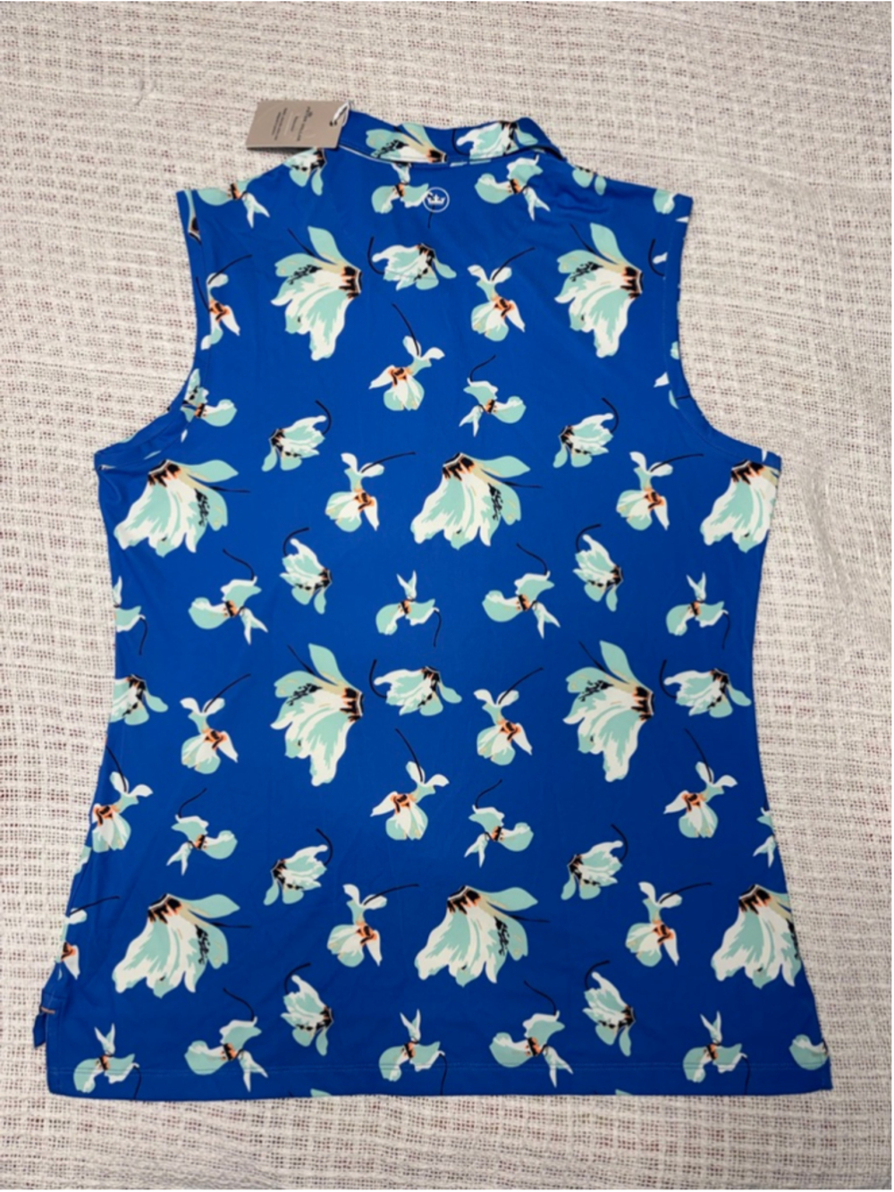Peter Millar Cattley Blue Floral Performance Sleeveless Golf Polo Woman's Large - Picture 3 of 5